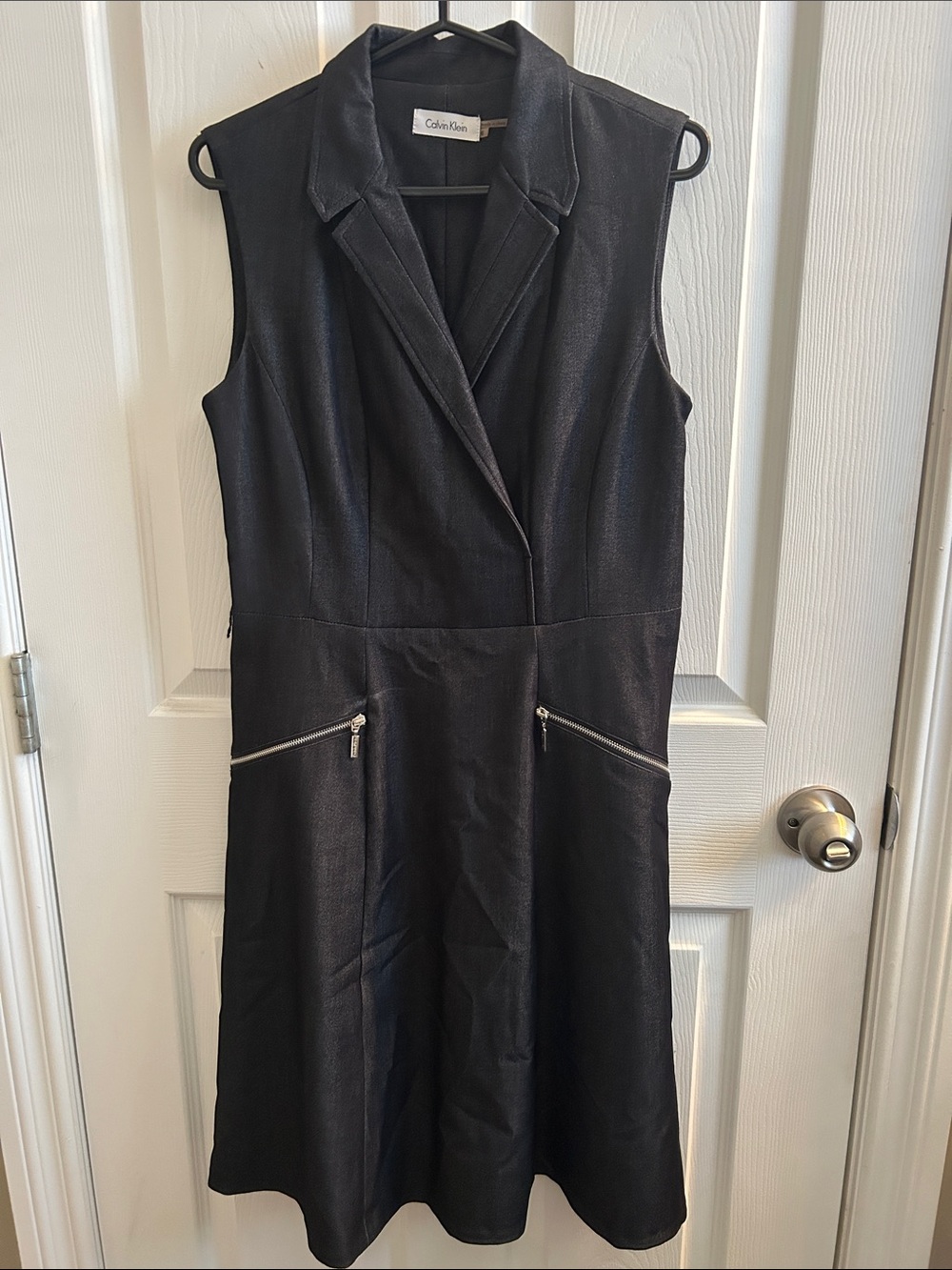Calvin Klein Black Sleeveless Zip-Pocket A-Line Dress
